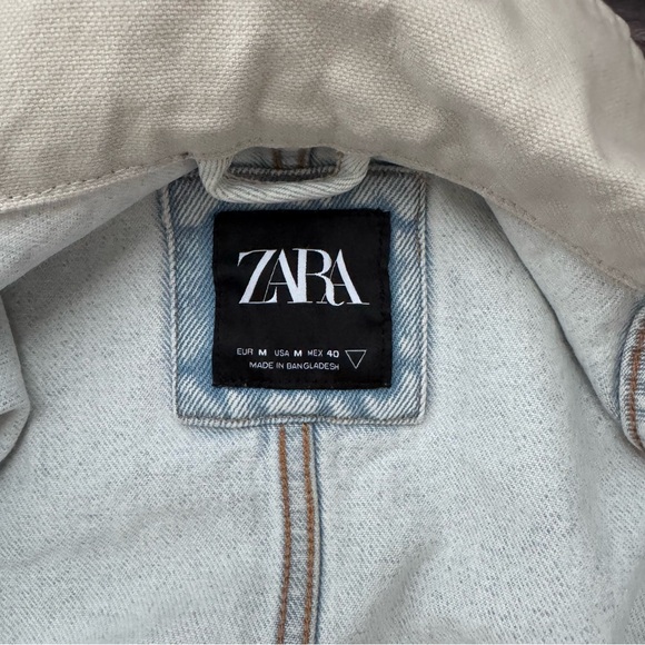 Zara Light Blue Denim Jacket with Cream Collar - Picture 3 of 8